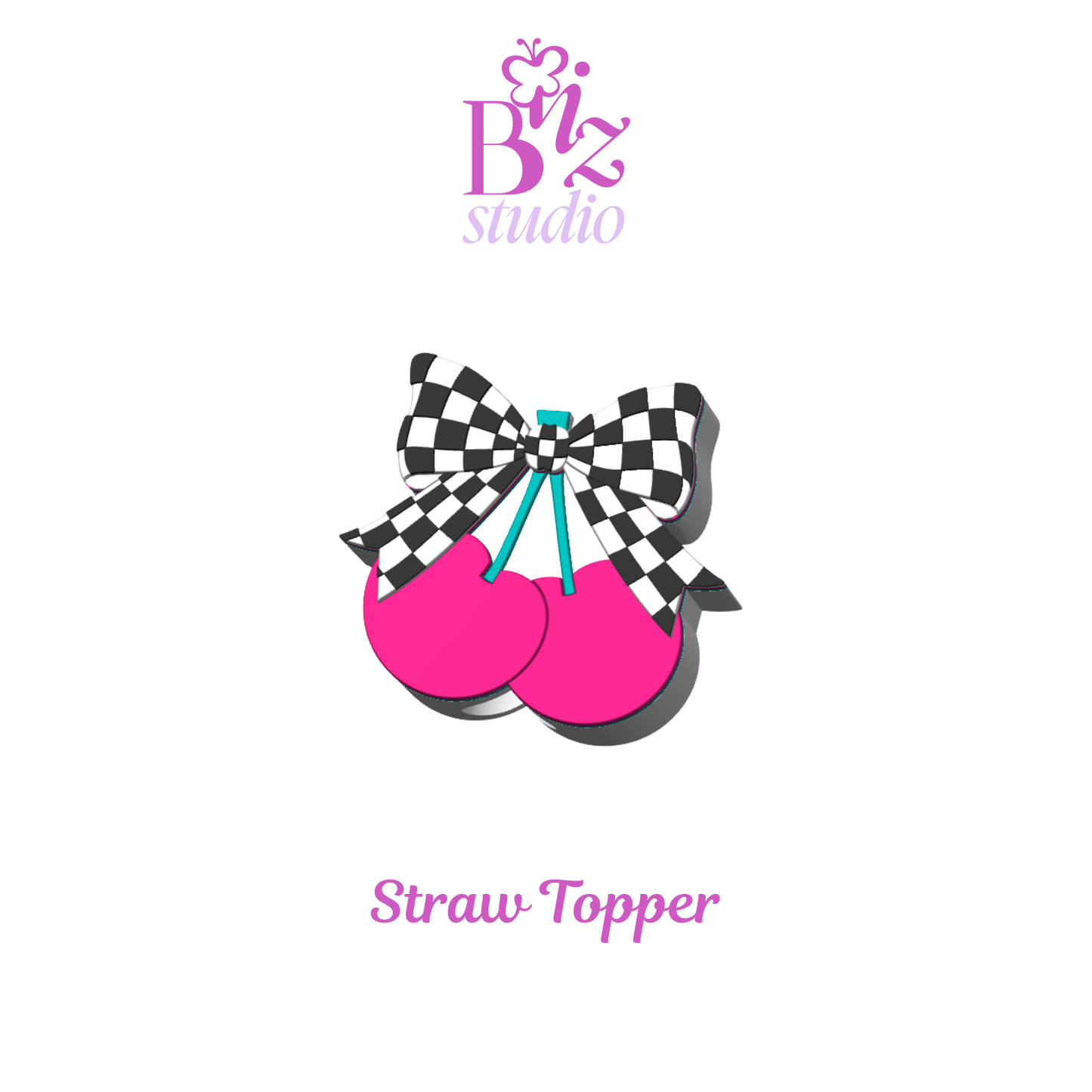 Checker Cherry 3D Straw Topper