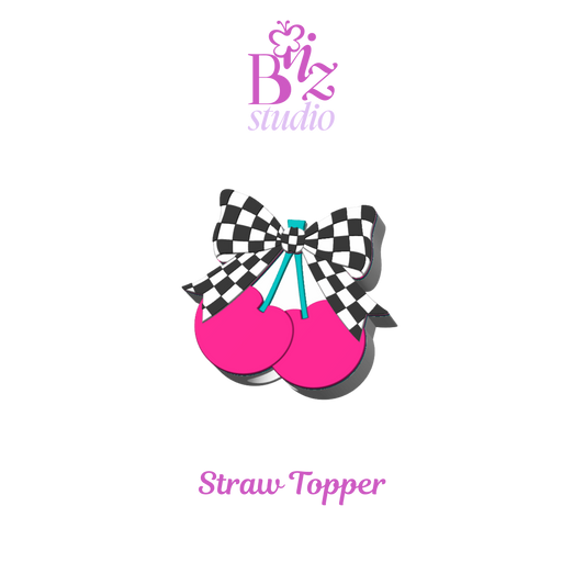 Checker Cherry 3D Straw Topper